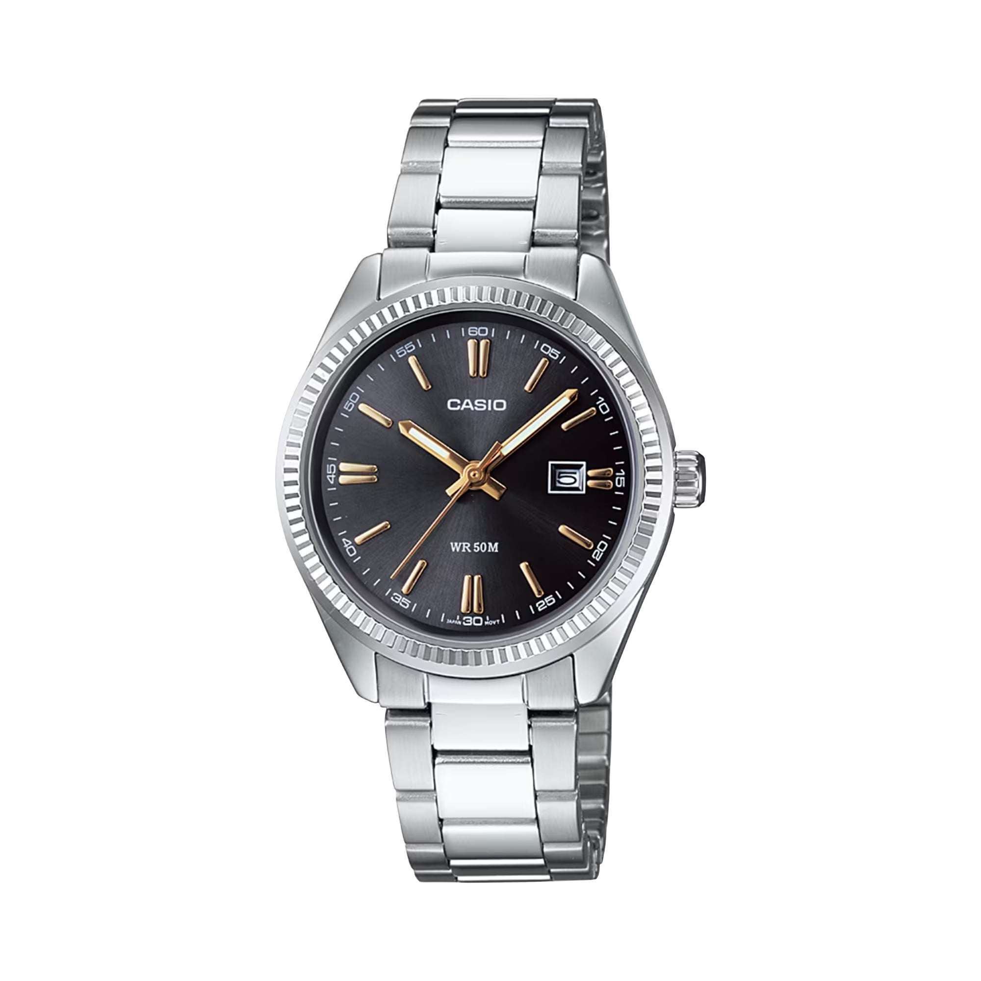 Casio Women Black Dial Stainless Steel Date Bracelet Watch - LTP-1302D-1A2V