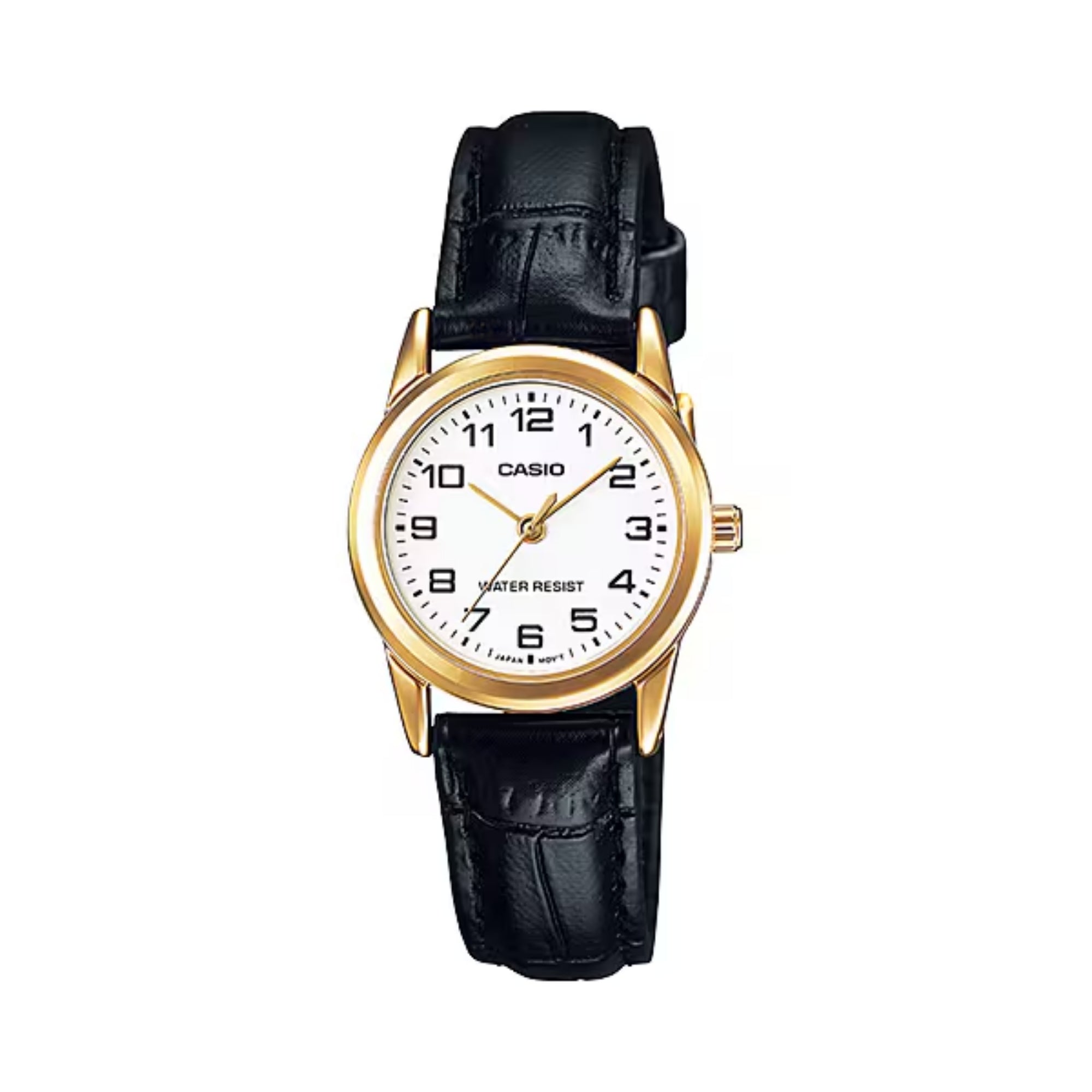 Casio Women Classic Analog Watch with Gold Case and Black Leather Strap - LTP-V001GL-7B
