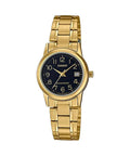 Casio Women Black Dial Gold-Tone Stainless Steel Bracelet Watch - LTP-V002G-1BUDF