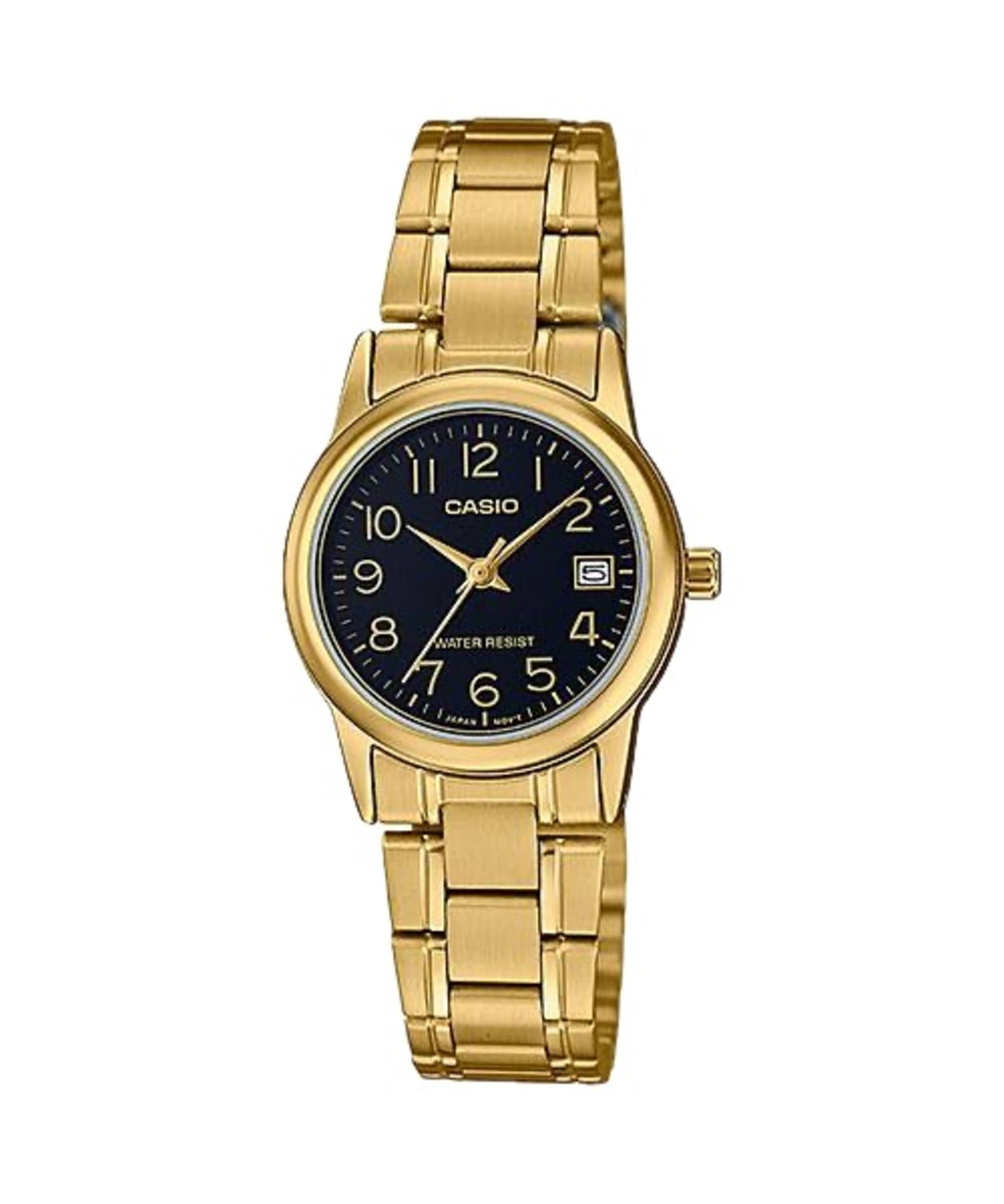 Casio Women Black Dial Gold-Tone Stainless Steel Bracelet Watch - LTP-V002G-1BUDF