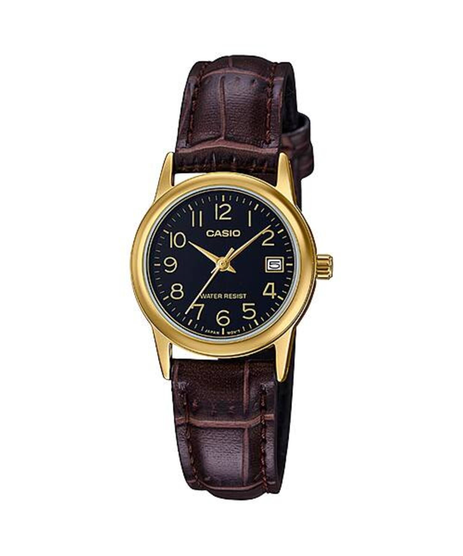 Casio Women Gold Watch with Black Dial and Brown Leather Band - LTP-V002GL-1B