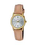 Casio Women Beige Leather Watch with Silver Dial - LTP-V002GL-7B3UDF