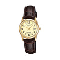 Casio Women Champagne Dial Analog Watch with Brown Leather Strap - LTP-V002GL-9BUDF
