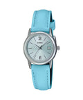 Casio Women Light Blue Leather Watch with Silver Dial - LTP-V002L-2B3UDF