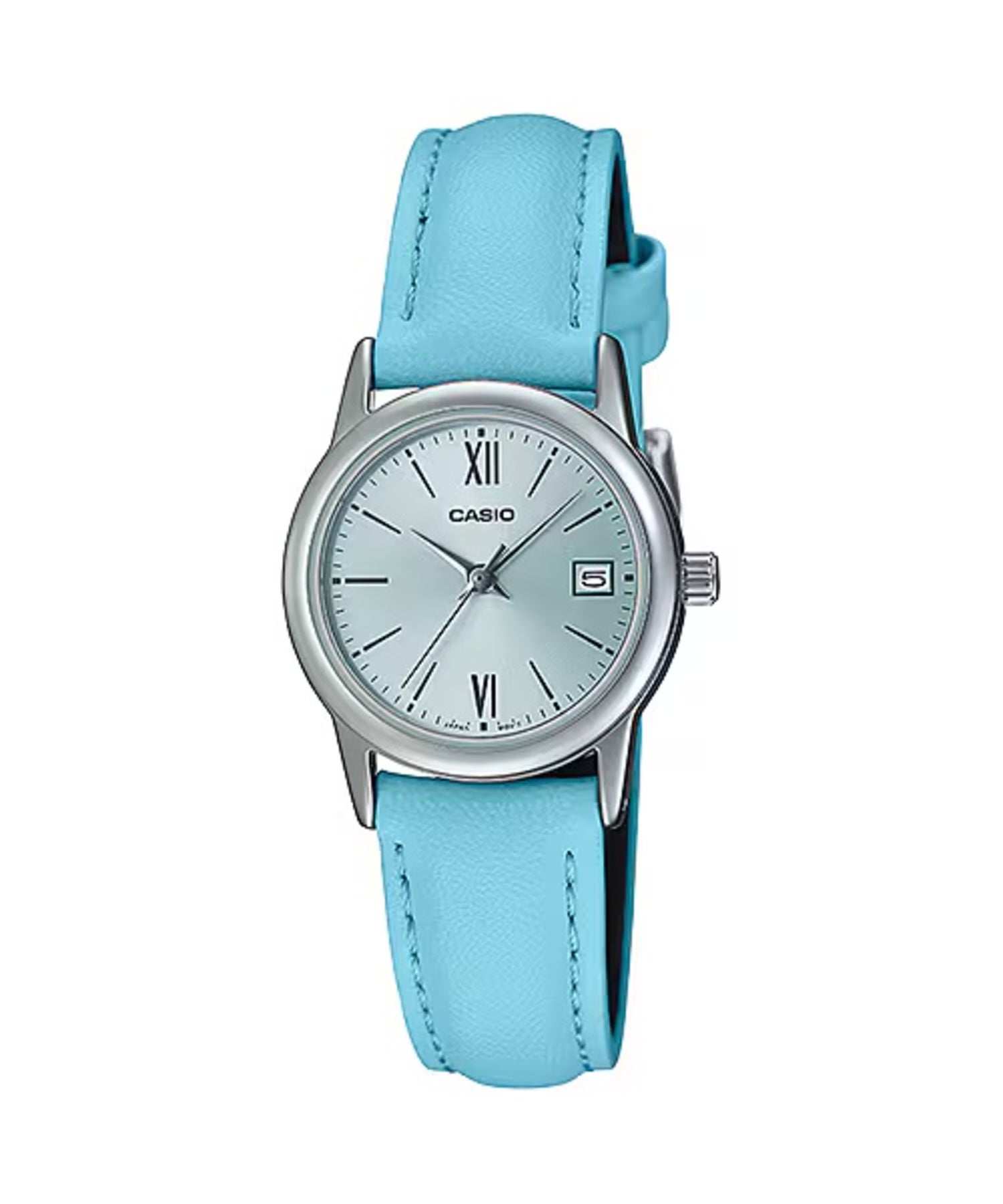 Casio Women Light Blue Leather Watch with Silver Dial - LTP-V002L-2B3UDF