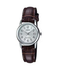 Casio Women Silver Dial Watch with Brown Leather Band - LTP-V002L-7B