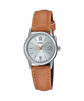 Casio Women Silver Dial Watch with Brown Leather Band - LTP-V002L-7B3UDF