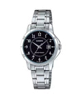 Casio Women Silver Bracelet Watch with Black Dial - LTP-V004D-1B