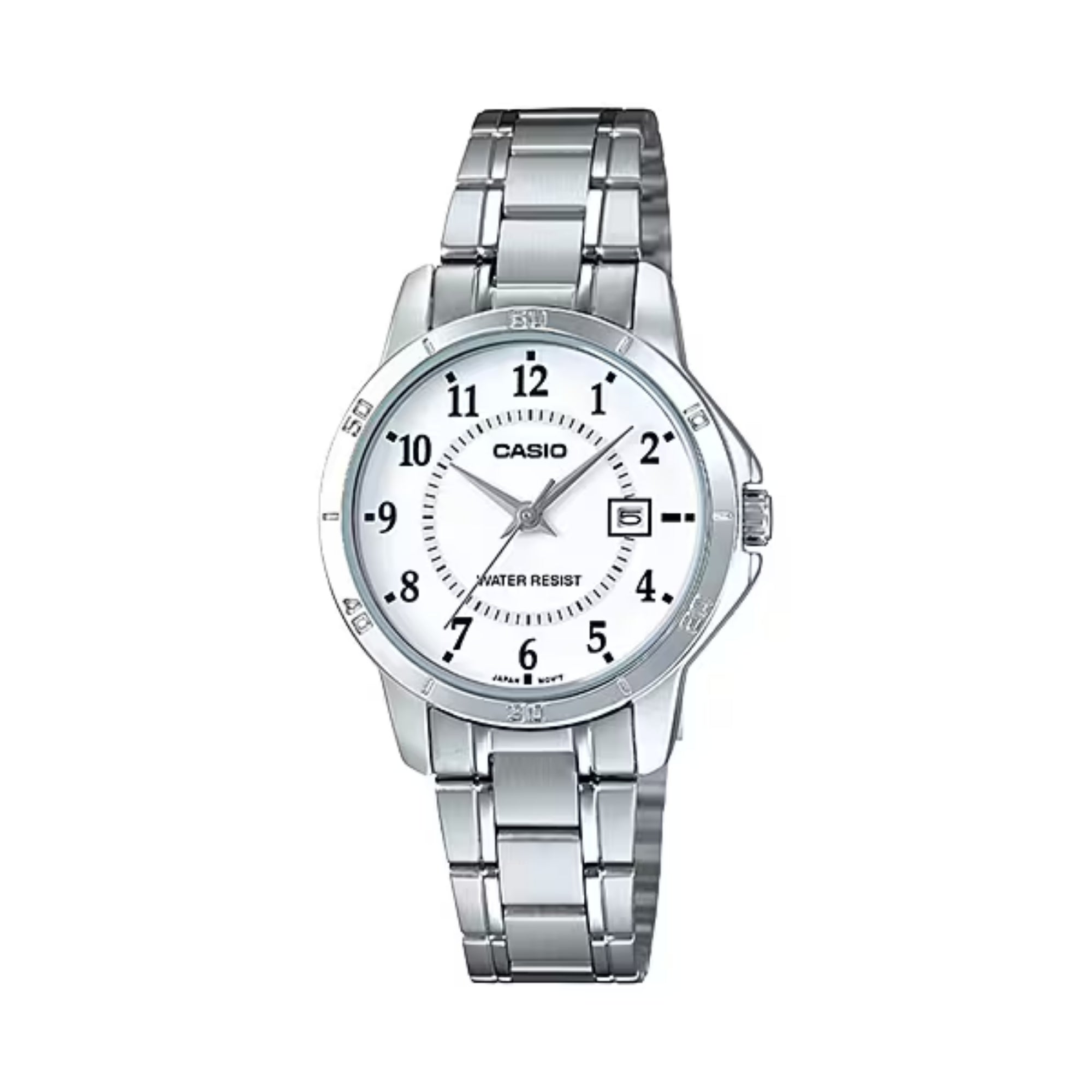 Casio Women Silver Bracelet Watch with White Dial and Date - LTP-V004D-7BUDF