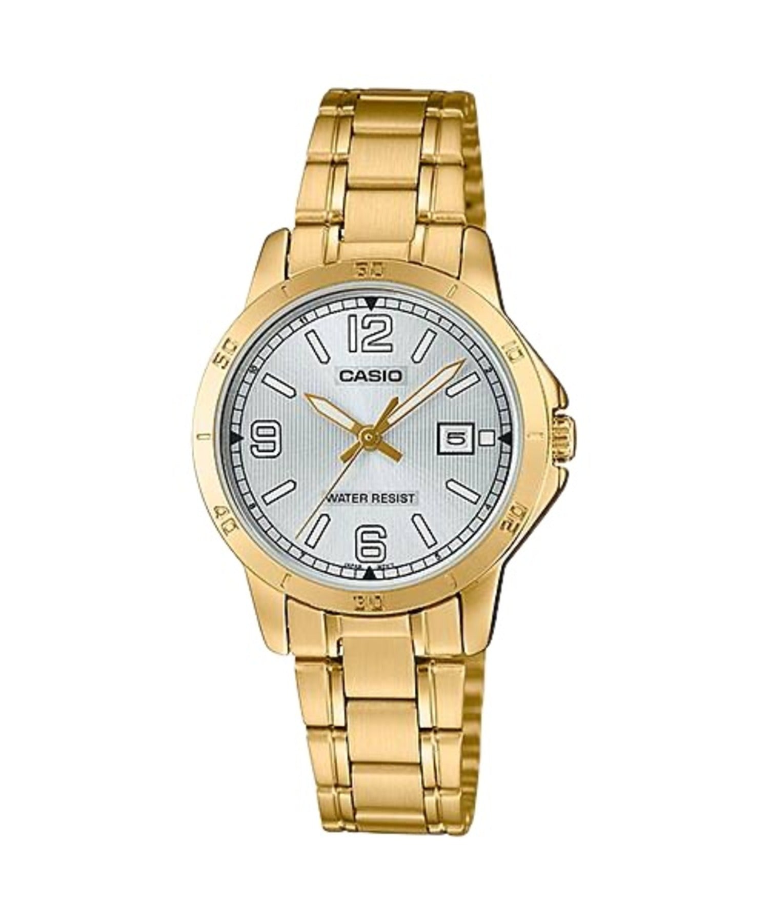 Casio Women Silver Dial Gold-Tone Stainless Steel Bracelet Watch - LTP-V004G-7B2UDF