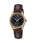 Casio Women Gold Tone Analog Watch with Black Dial and Brown Leather Band - LTP-V005GL-1B2UDF