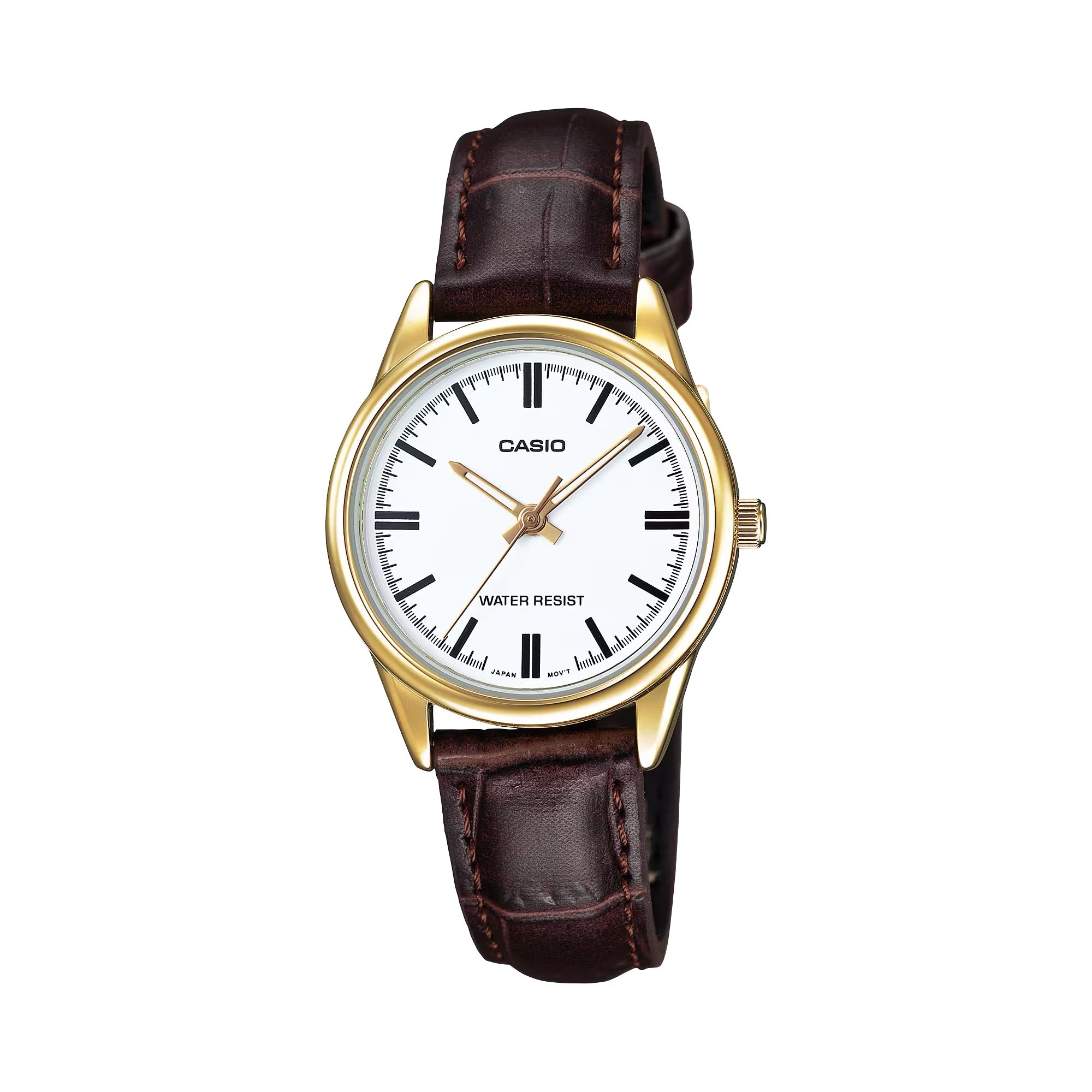 Casio Women Gold-Tone Watch with White Dial and Brown Leather Band - LTP-V005GL-7AUDF