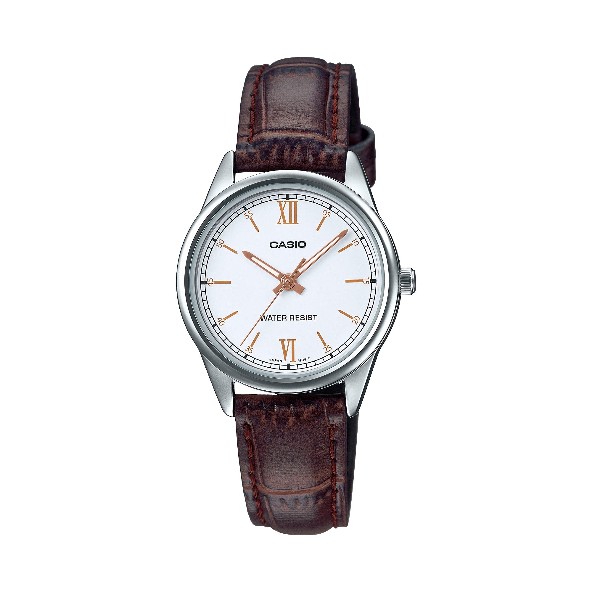 Casio Women Brown Leather Watch with White Dial - LTP-V005L-7B3UDF