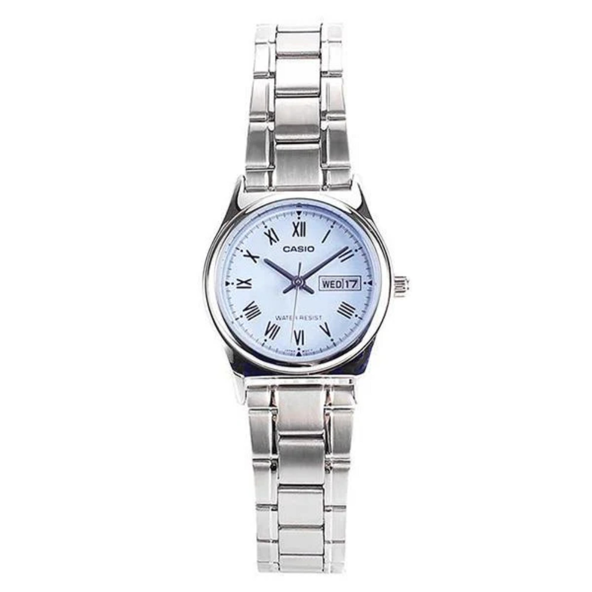 Casio Women Blue Dial Day Date Watch with Silver Bracelet - LTP-V006D-2BUDF