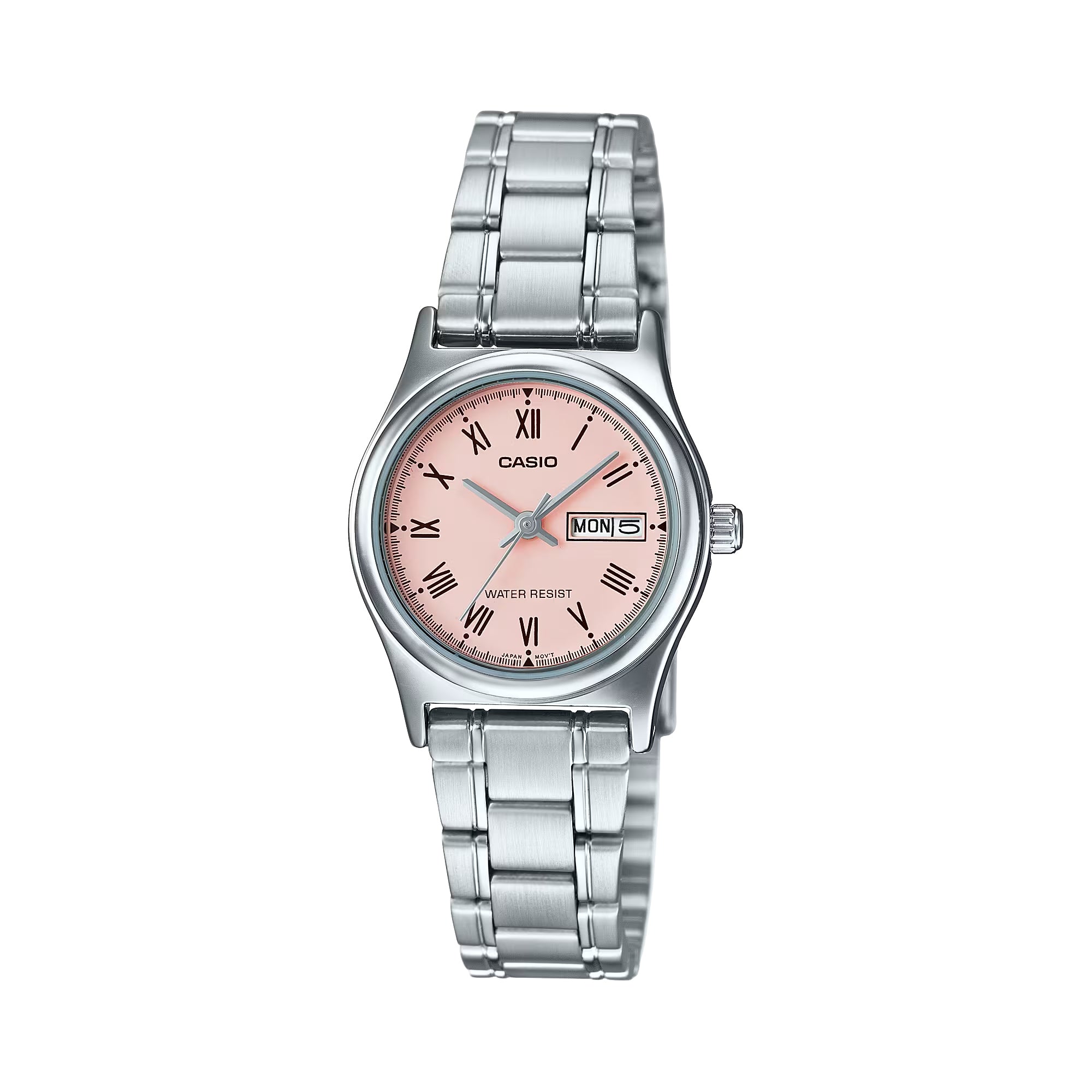 Casio Women Pink Dial Day Date Watch with Silver Bracelet - LTP-V006D-4BUDF