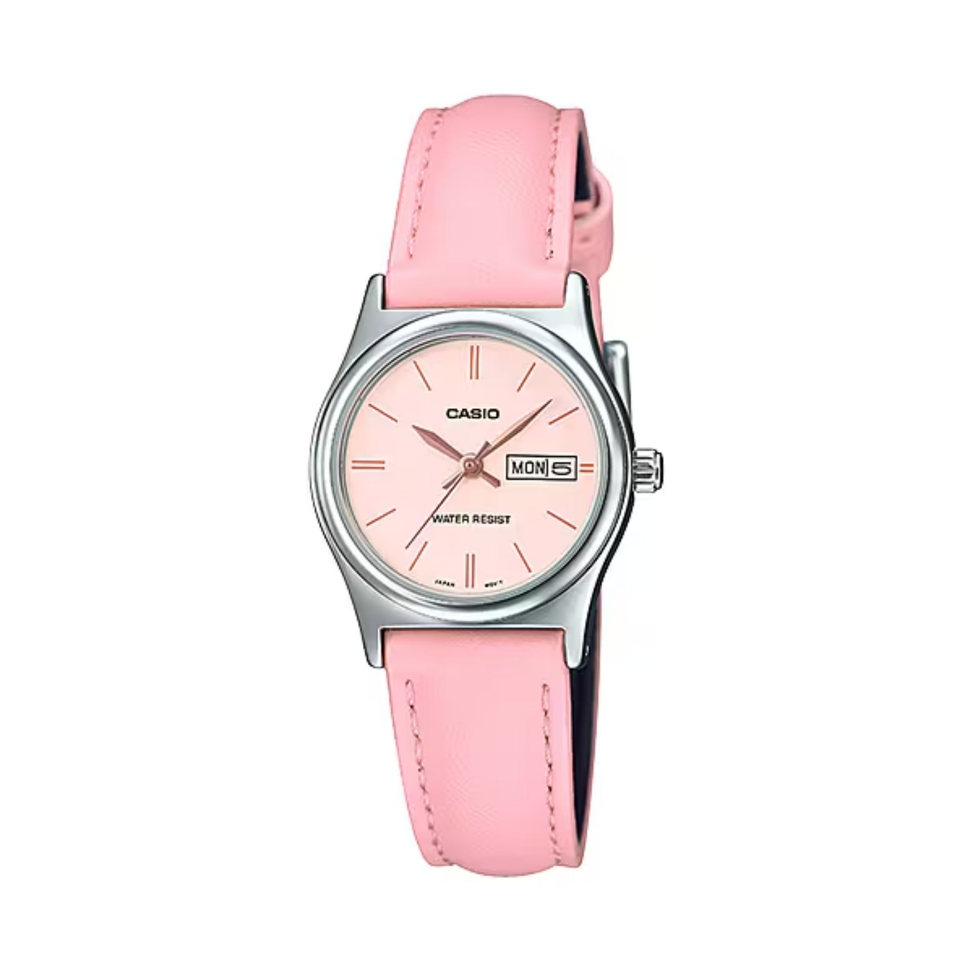 Casio Women Pink Leather Strap Watch Pink Dial - LTP-V006L-4BUDF