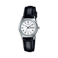 Casio Women White Dial Black Leather Strap Watch - LTP-V006L-7BUDF