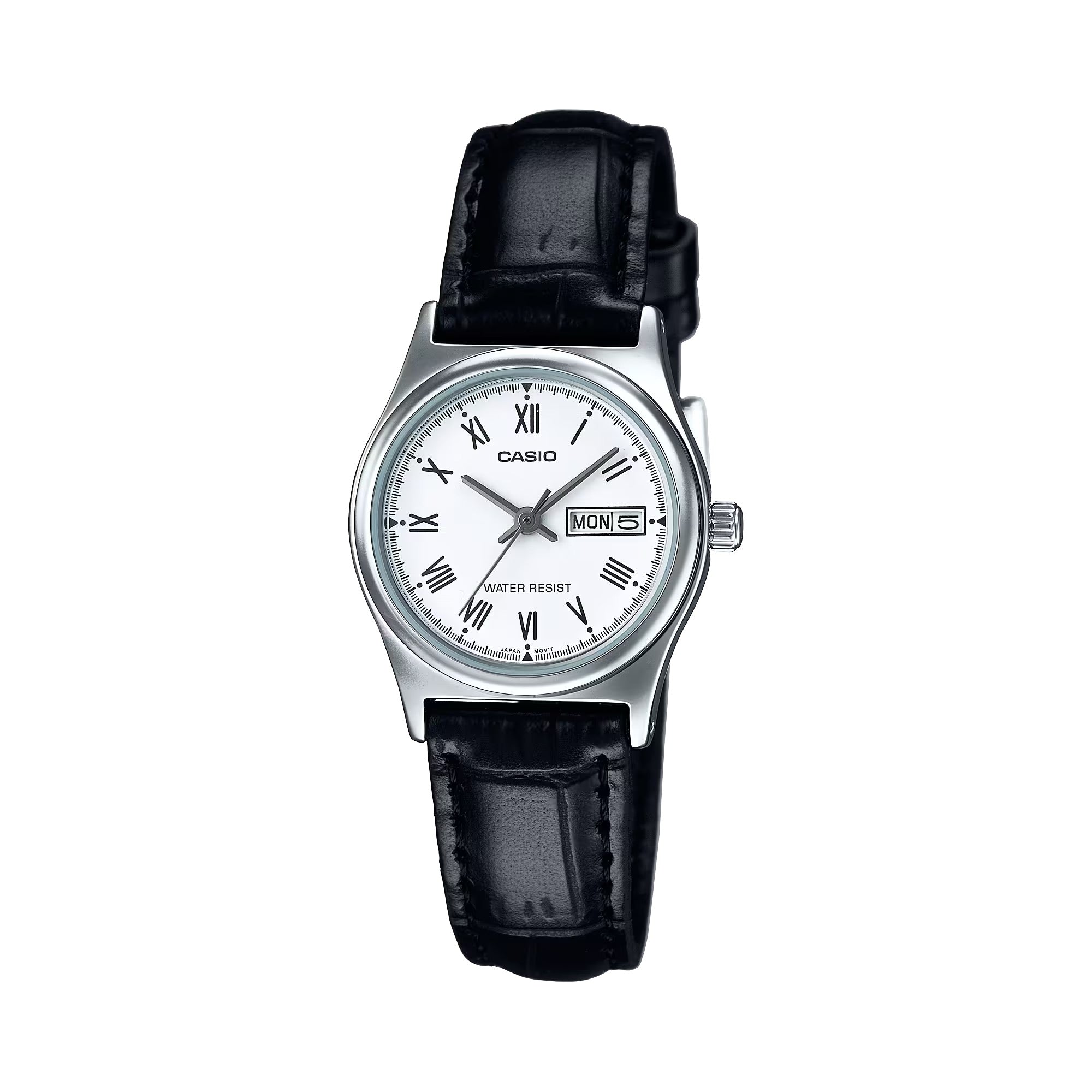 Casio Women White Dial Black Leather Strap Watch - LTP-V006L-7BUDF