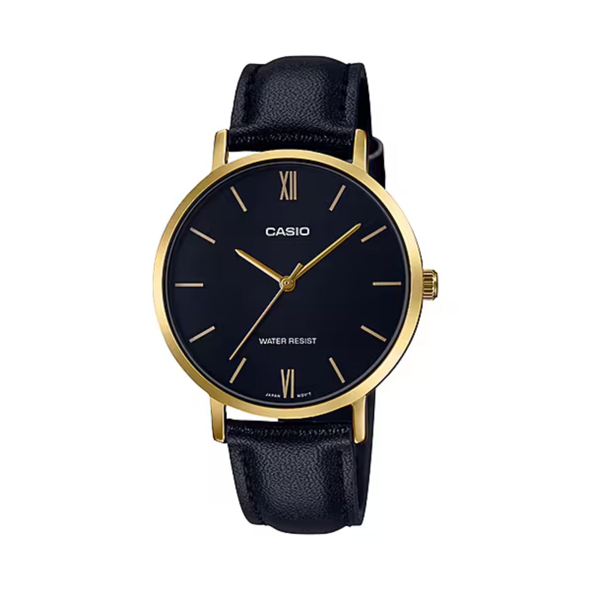 Casio Women Black Leather Strap Analog Watch with Gold Case - LTP-VT01GL-1BUDF