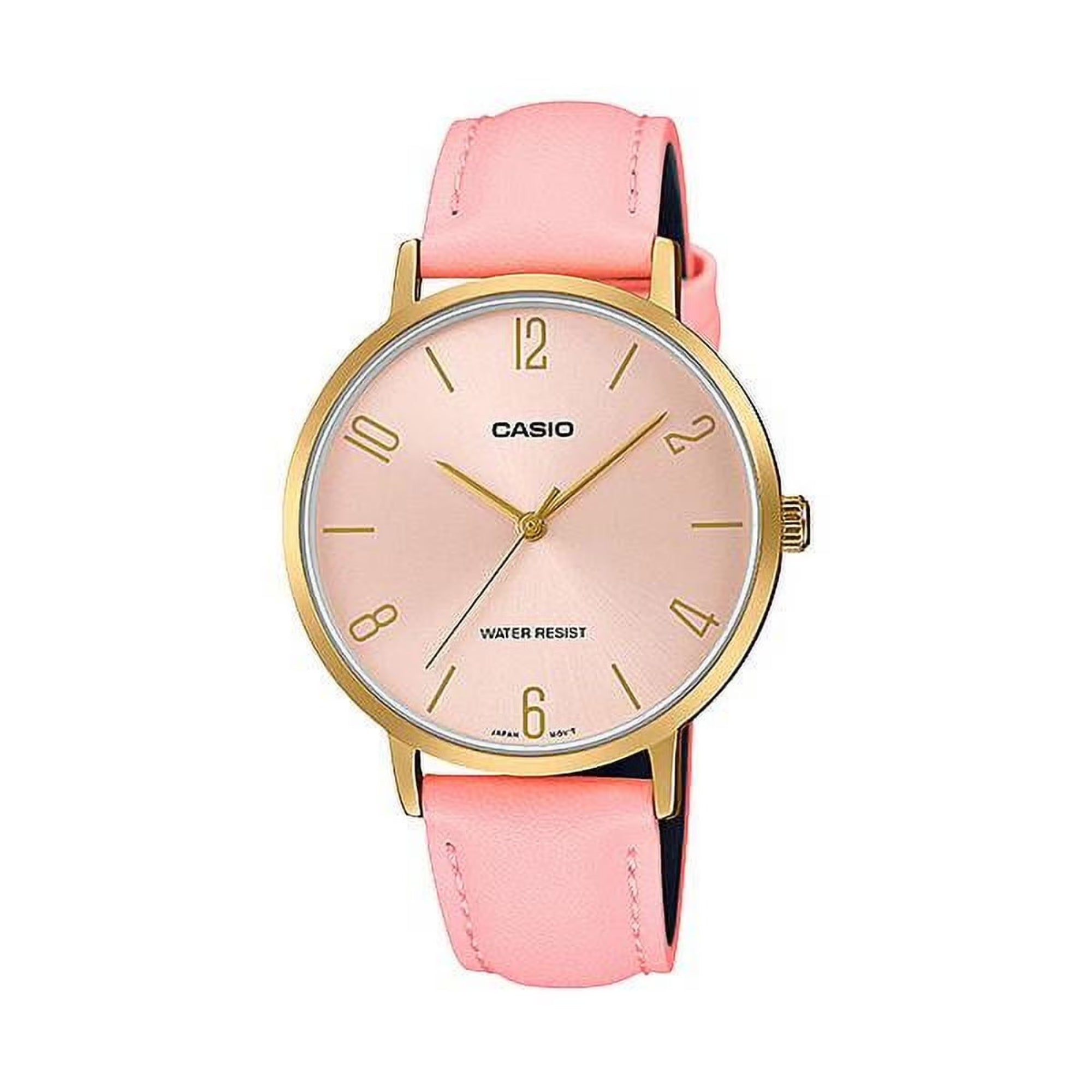 Casio Women Pink Leather Strap Analog Watch with Gold Case -LTP-VT01GL-4BUDF