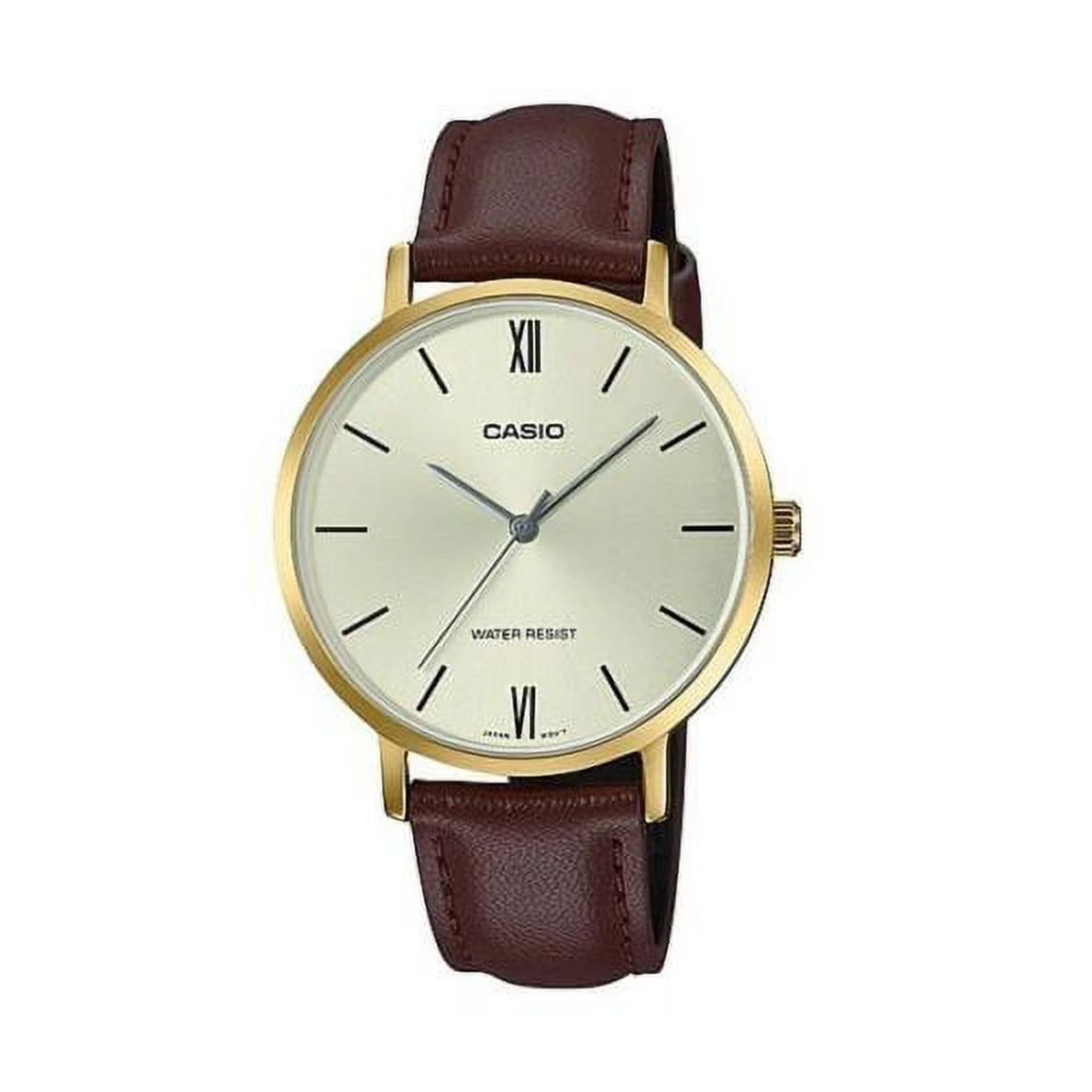 Casio Women Brown Leather Strap Analog Watch with Gold Case - LTP-VT01GL-9BUDF