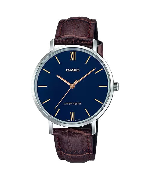 Casio Women Blue Dial Brown Leather Strap Watch - LTP-VT01L-2BUDF
