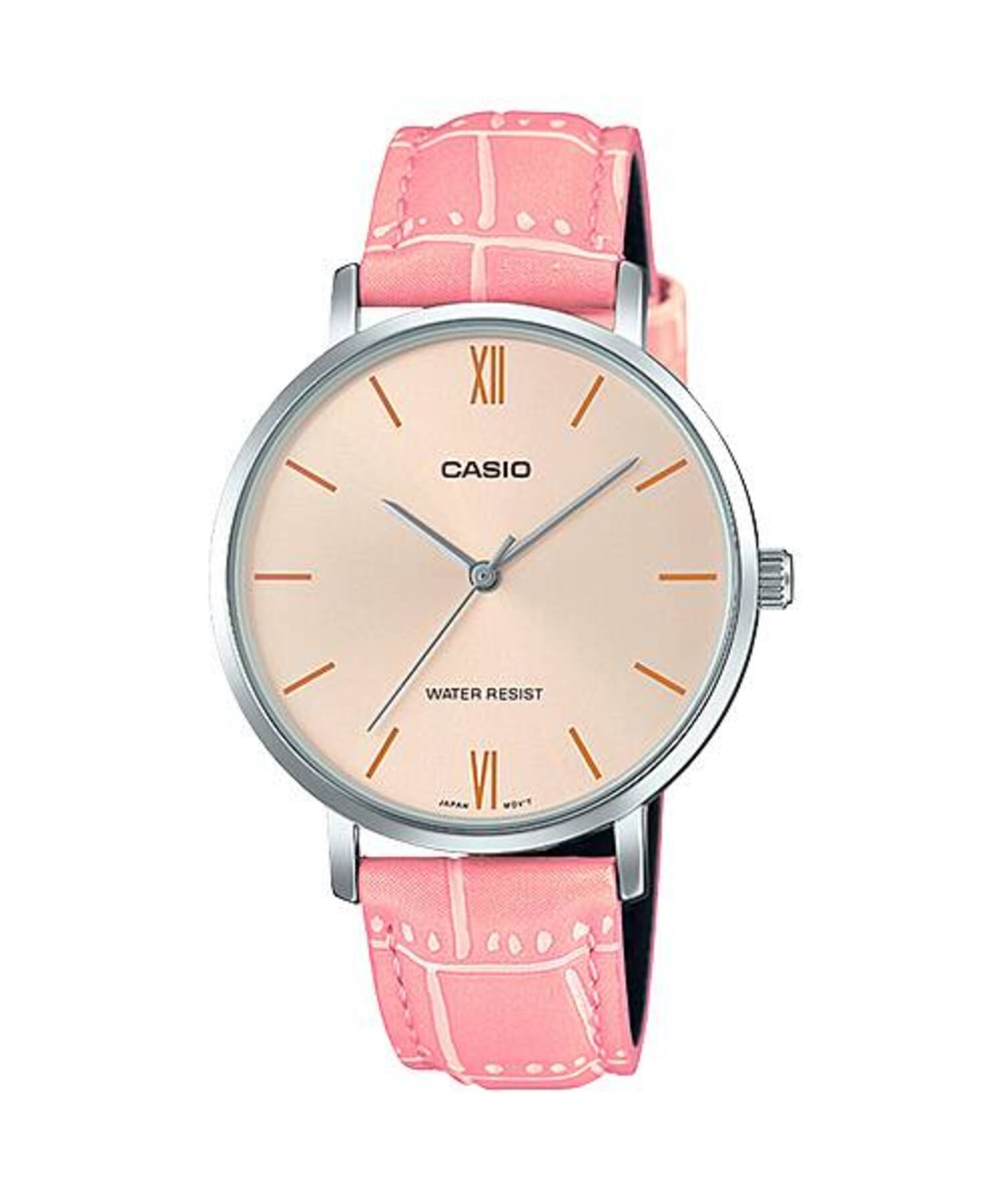 Casio Women Pink Leather Strap Champagne Dial Analog Watch - LTP-VT01L-4BUDF