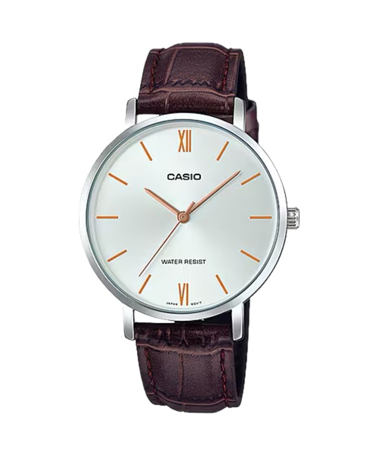 Casio Women Silver Dial Brown Leather Strap Watch - LTP-VT01L-7B2UDF