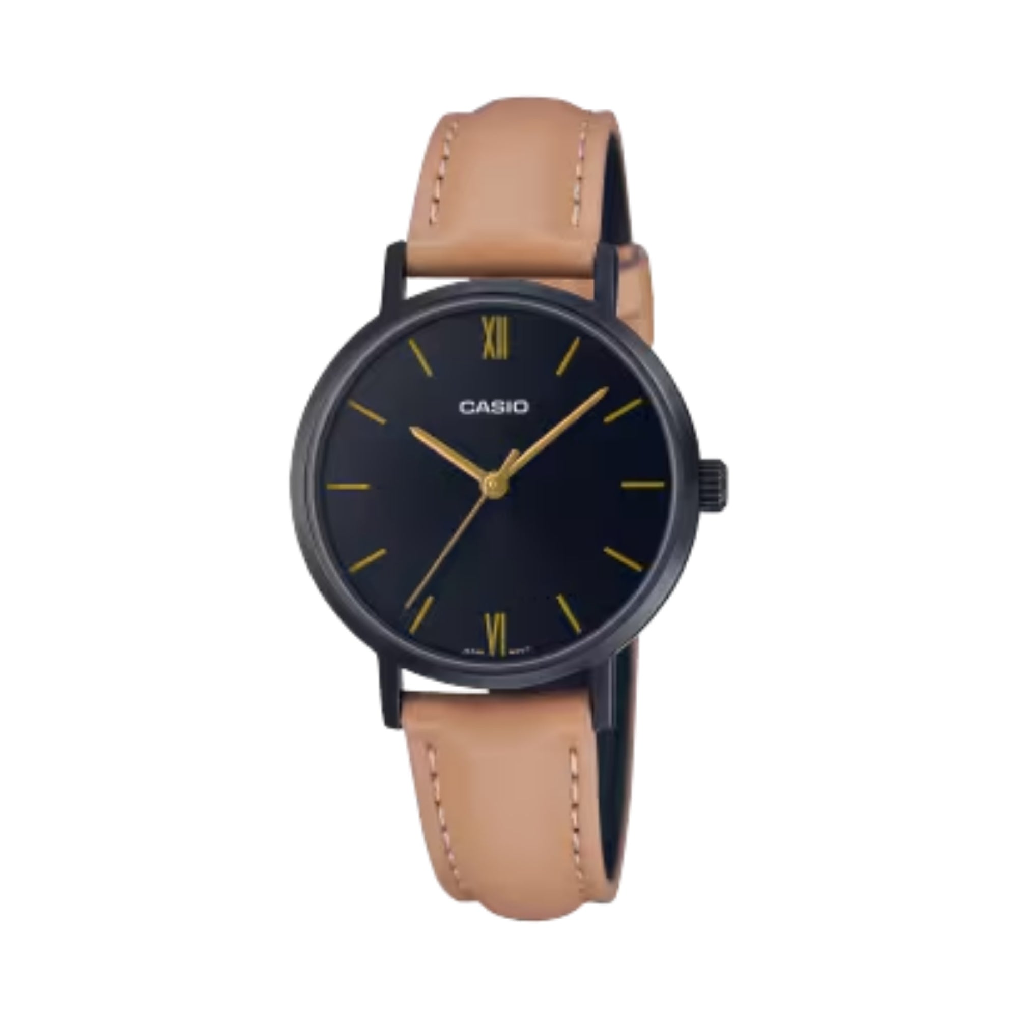 Casio Women Leather Strap Analog Watch Black Dial - LTP-VT02BL-1AUDF