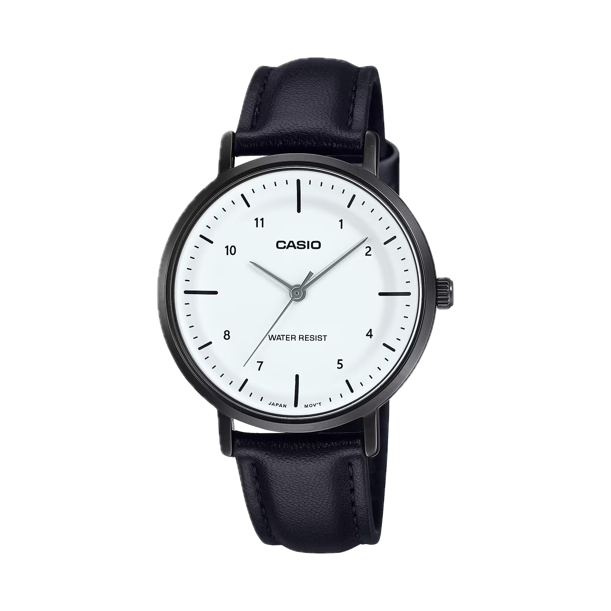 Casio Women Black Leather Strap White-Dial Watch - LTP-VT03BL-7BDF