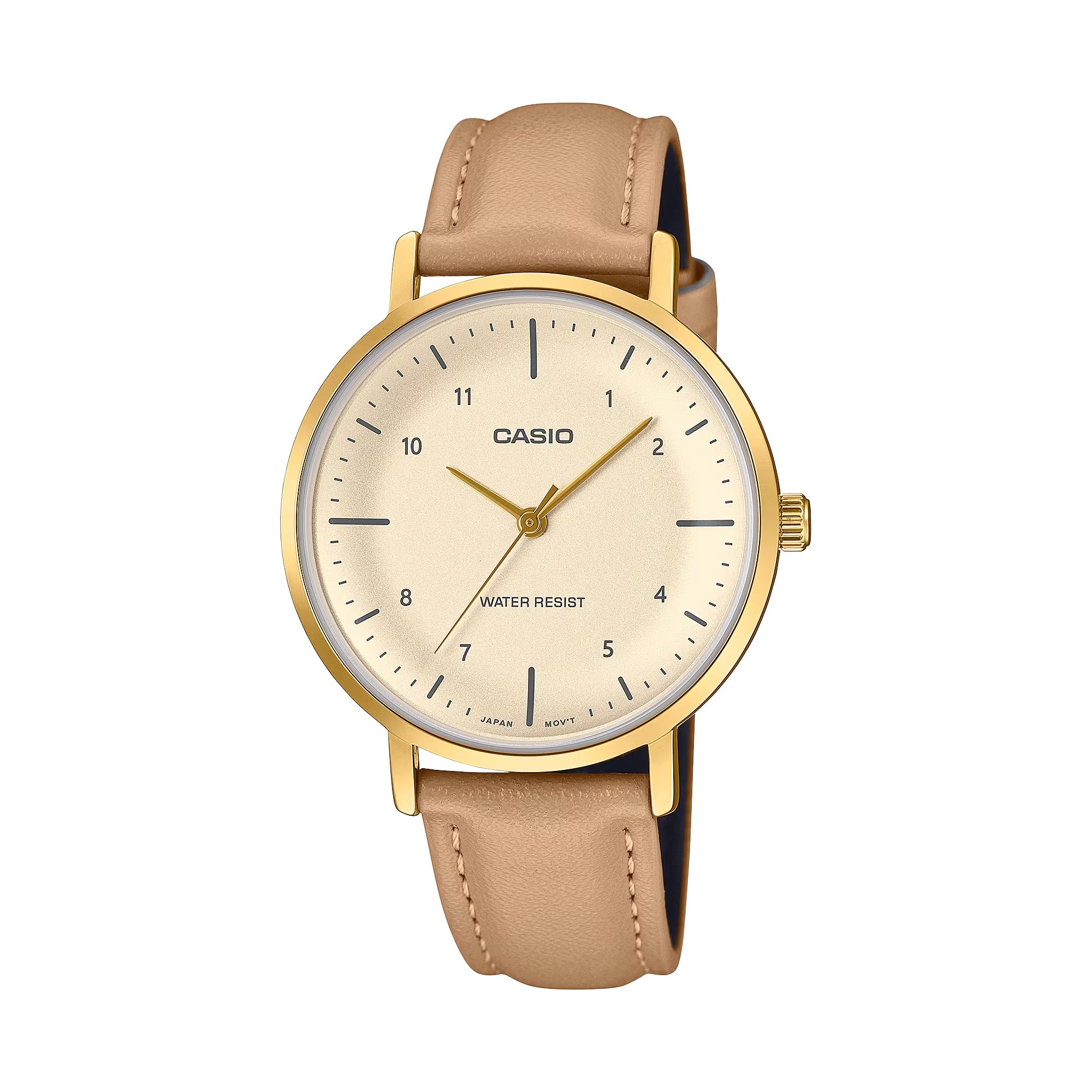 Casio Women Gold Tone Beige Dial Tan Leather Watch - LTP-VT03GL-4BDF