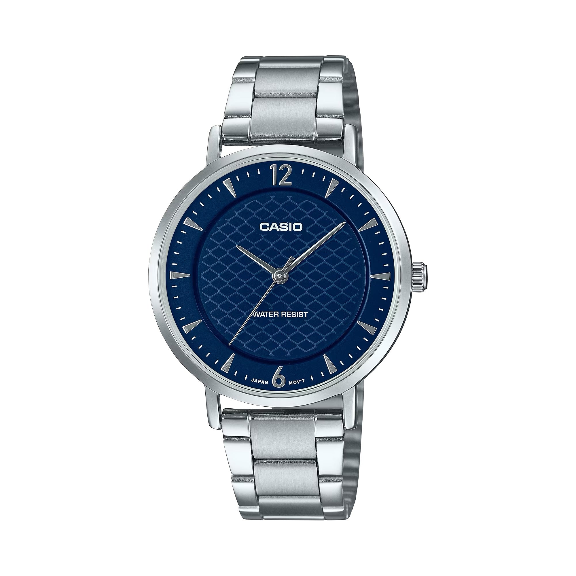 Casio Women Silver Watch with Blue Textured Dial - LTP-VT04D-2ADF