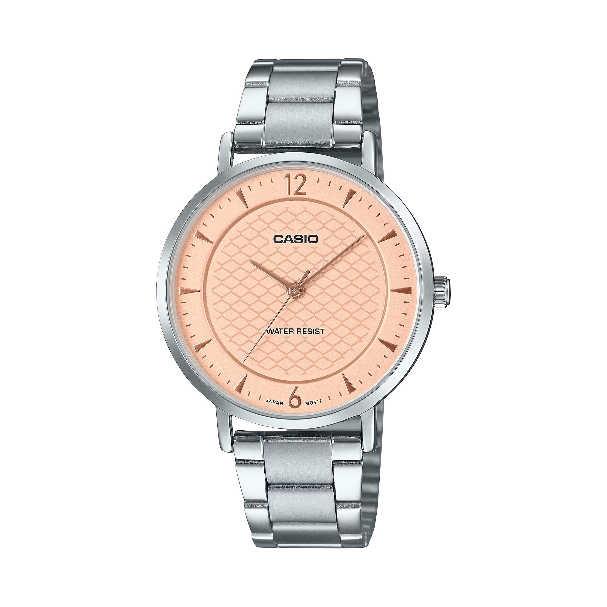 Casio Women Silver Watch with Pink Textured Dial - LTP-VT04D-4ADF