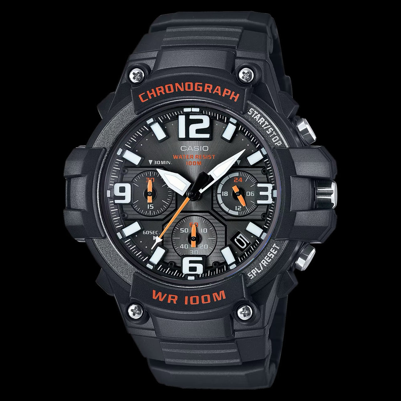 Casio Men Chronograph Sport Watch with Black and Orange Dial - MCW-100H-1AV