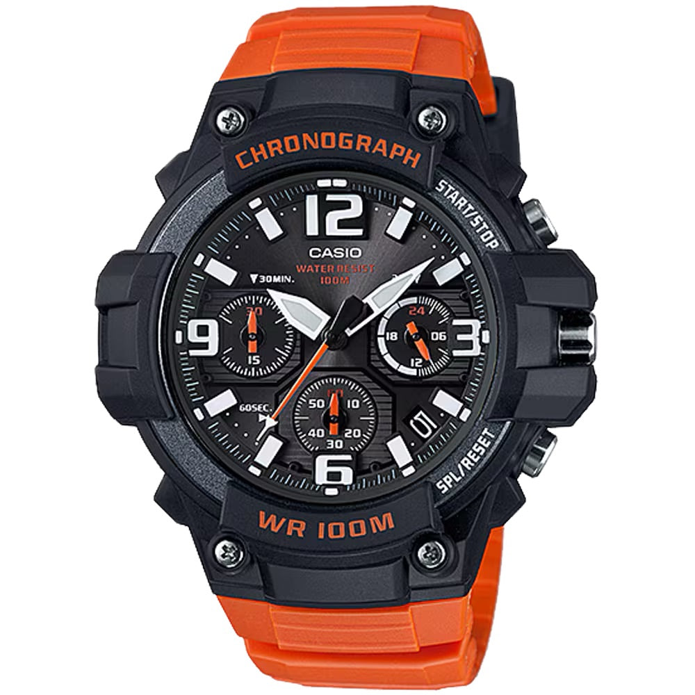 Casio Men Black Dial Chronograph Watch with Orange Resin Strap - MCW-100H-4AV