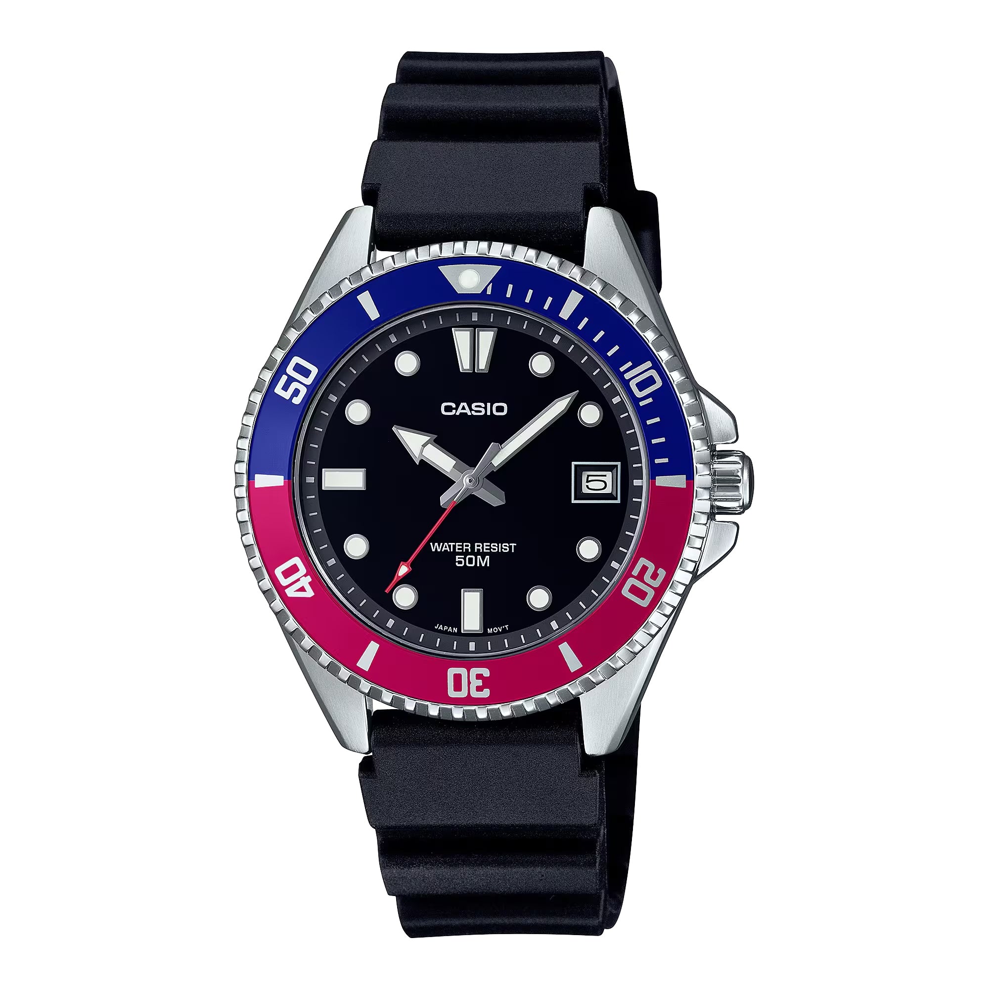 Casio Men Black Dial Pepsi Bezel Resin Strap Watch - MDV-10-1A2VDF