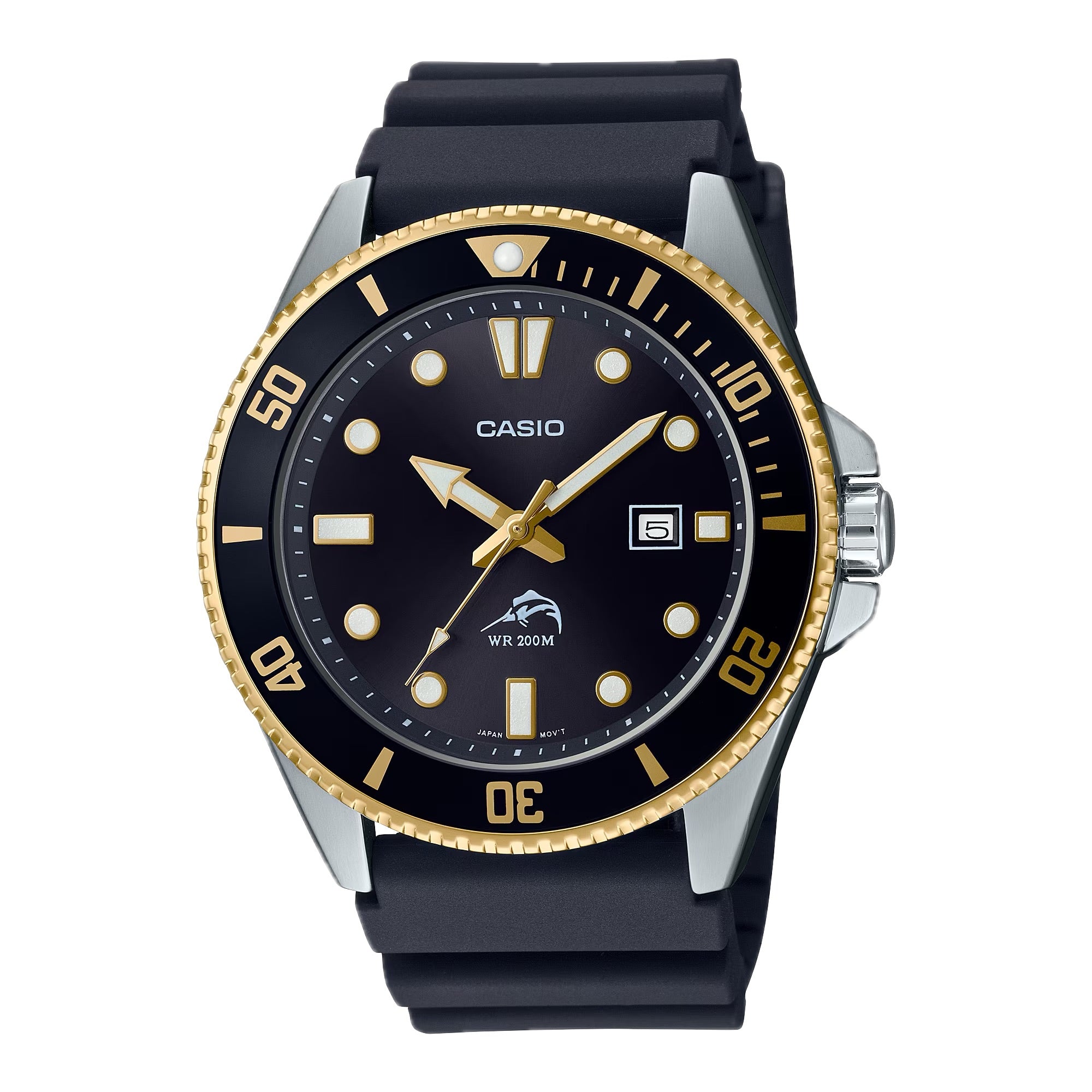 Casio Men Gold-Tone Dive Watch with Black Dial- MDV-106G-1AV