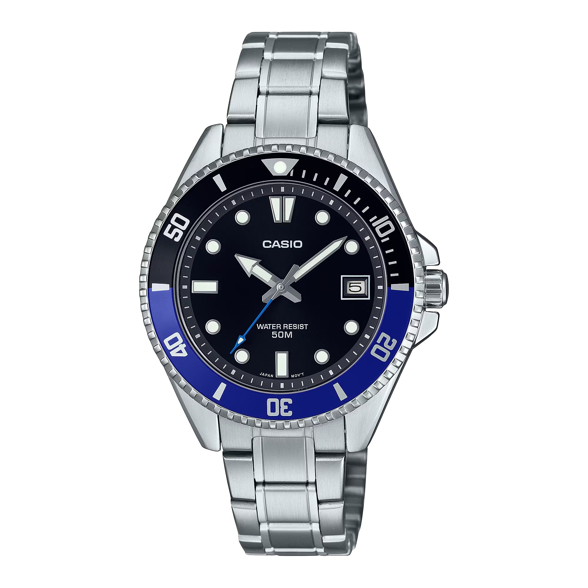 Casio Men Stainless Steel Watch with Black Dial and Black-Blue Bezel - MDV-10D-1A2VDF
