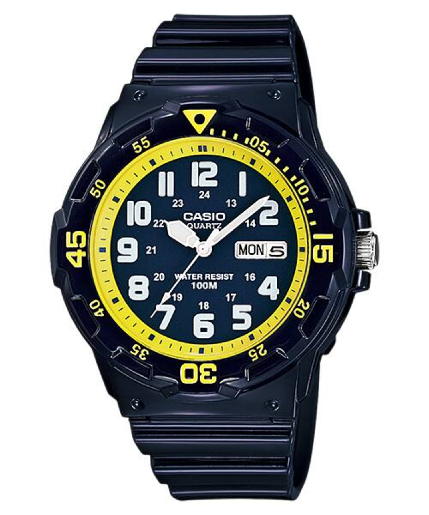 Casio Men Blue and Yellow Dial Black Strap Watch - MTP-MRW-200HC-2BV