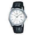 Casio Men Black Leather Watch with White Dial - MTP-1183E-7A