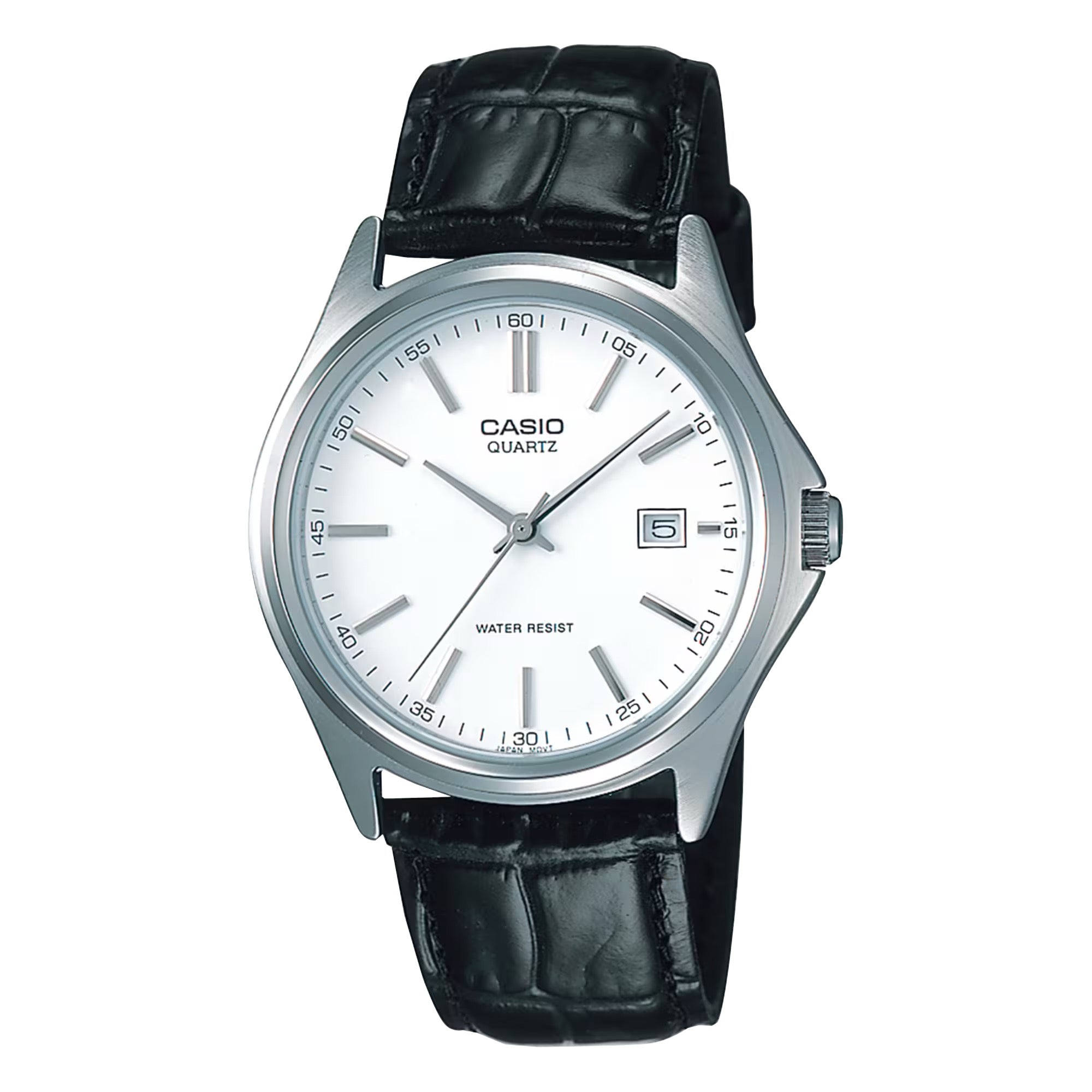 Casio Men Black Leather Watch with White Dial - MTP-1183E-7A