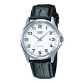Casio Men Silver Analog Watch with Black Leather Strap - MTP-1183E-7B
