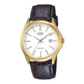 Casio Men Gold-Tone Analog Watch with White Dial and Brown Leather Strap - MTP-1183Q-7A
