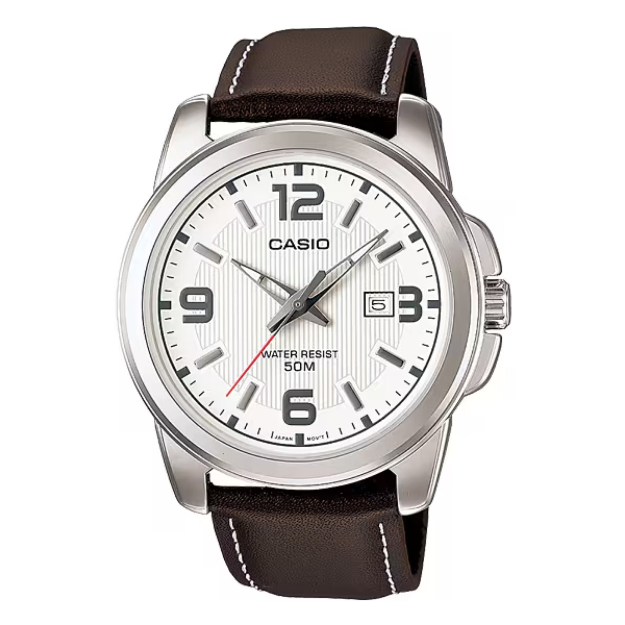 Casio Men White Dial Leather Strap Watch - MTP-1314L-7AV