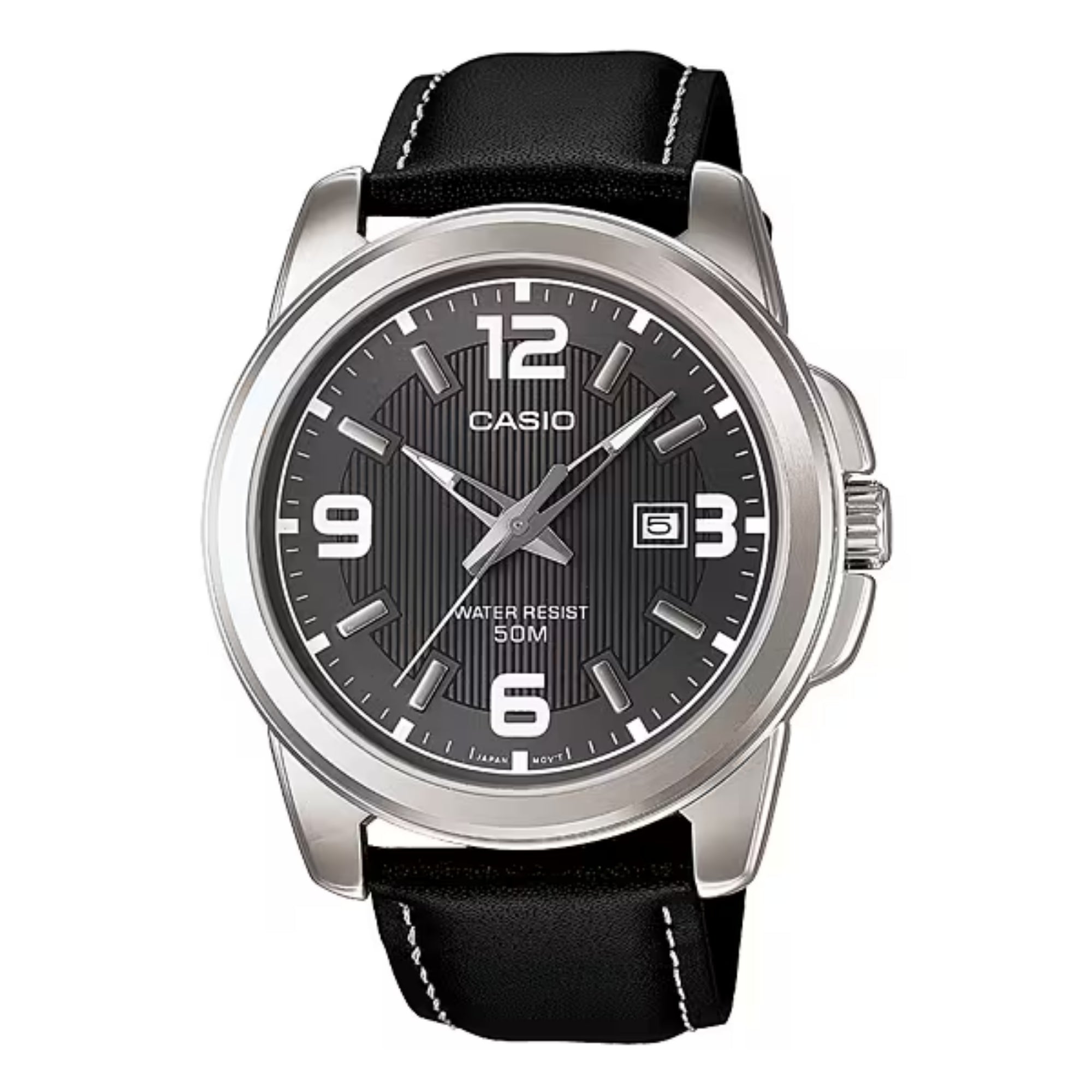 Casio Men Black Leather Analog Watch with Date Display - MTP-1314L-8AV