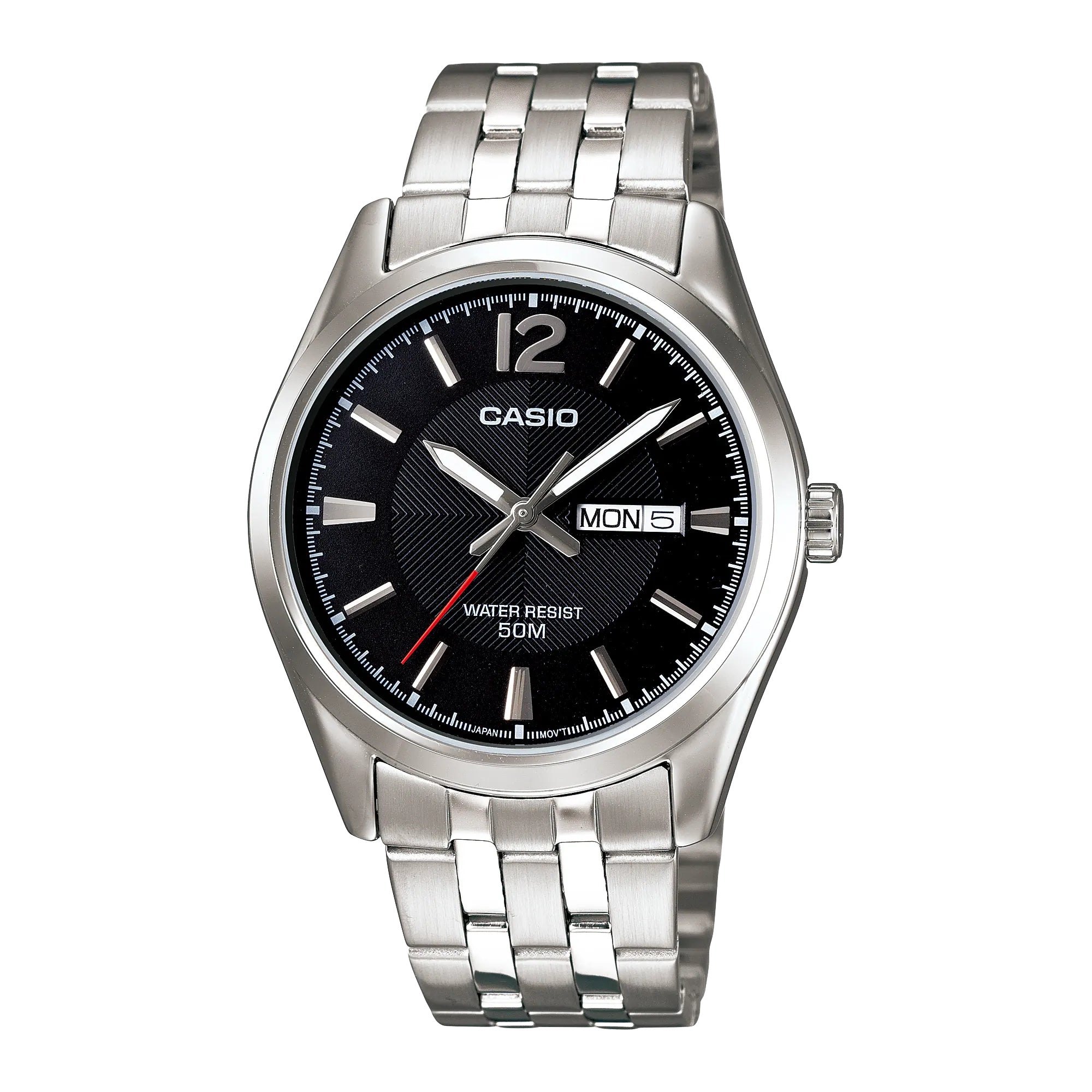 Casio Men Black Dial Day Date Stainless Steel Watch - MTP-1335D-1AV