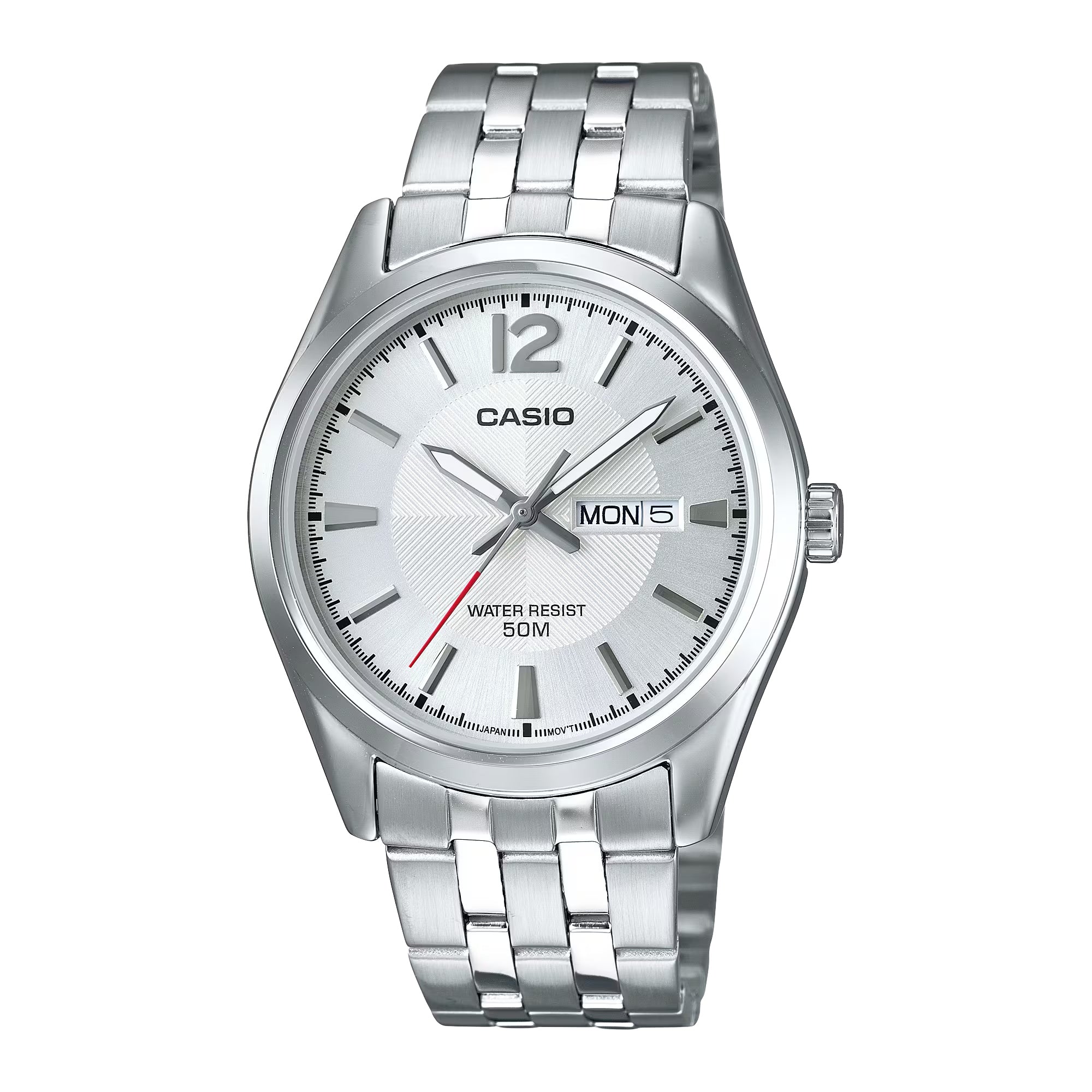 Casio Men Silver Dial Stainless Steel Day Date Watch - MTP-1335D-7AV