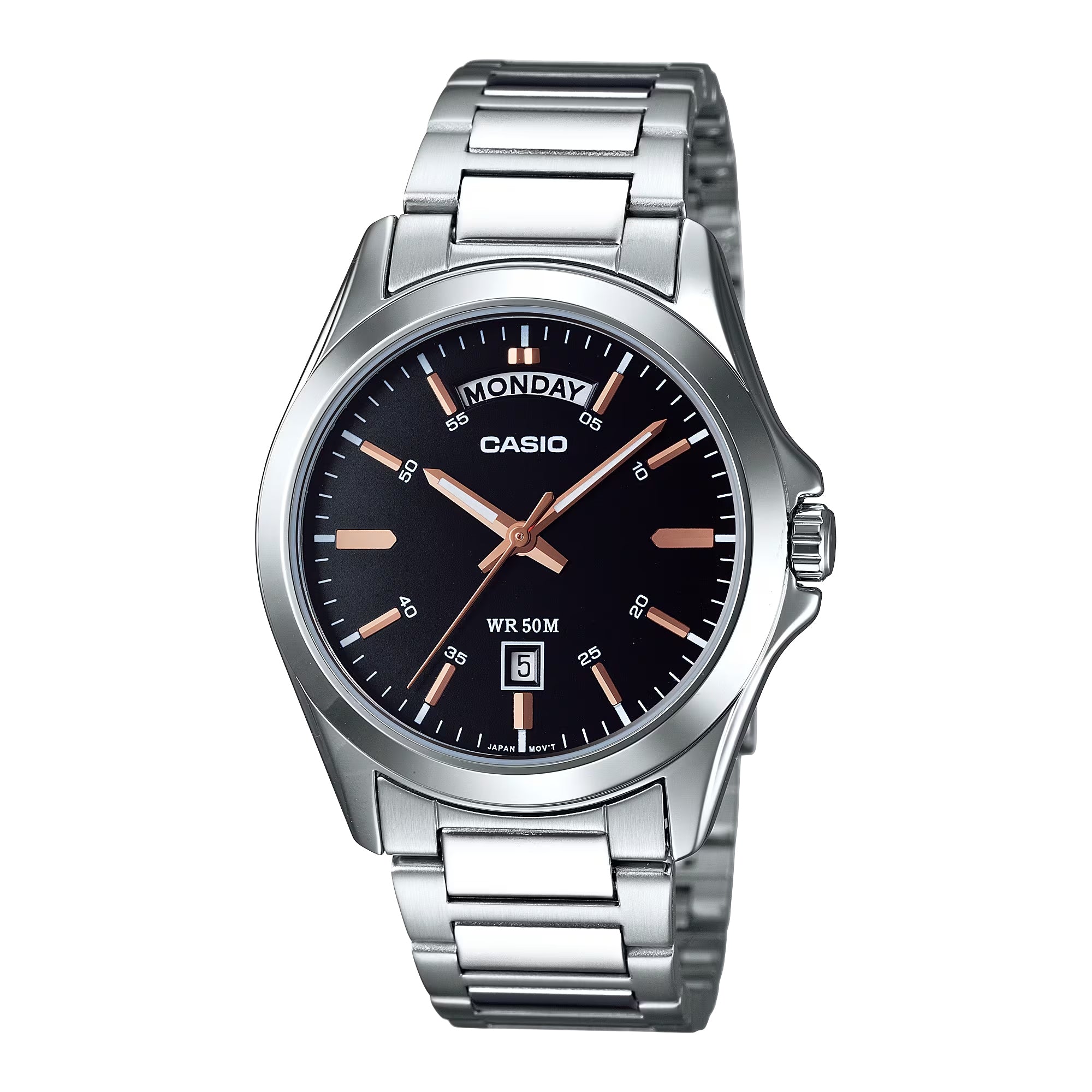 Casio Men Black Dial Stainless Steel Analog Day Date Watch - MTP-1370D-1A2VDF