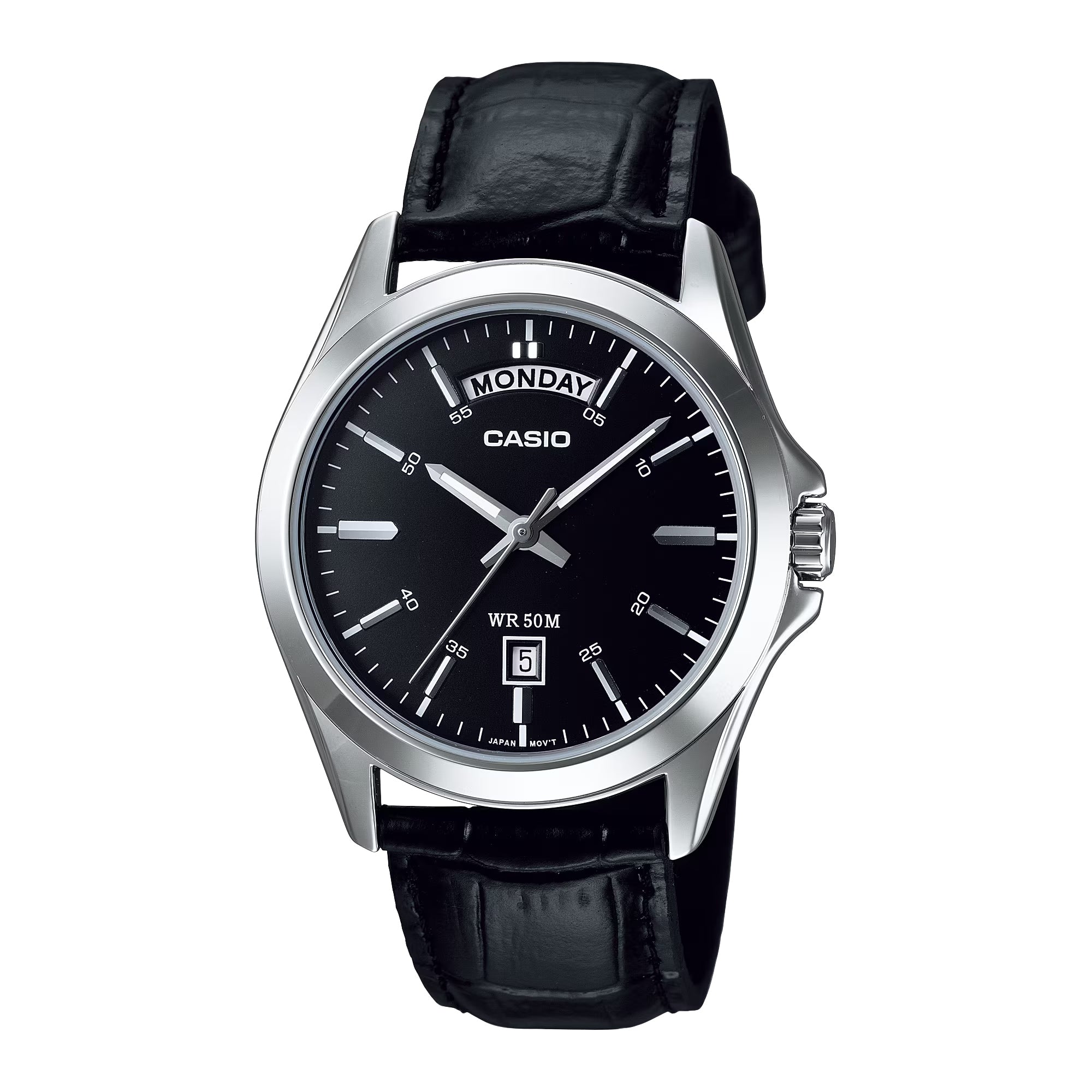Casio Men Classic Black Dial Leather Band Day Date Watch - MTP-1370L-1AVDF