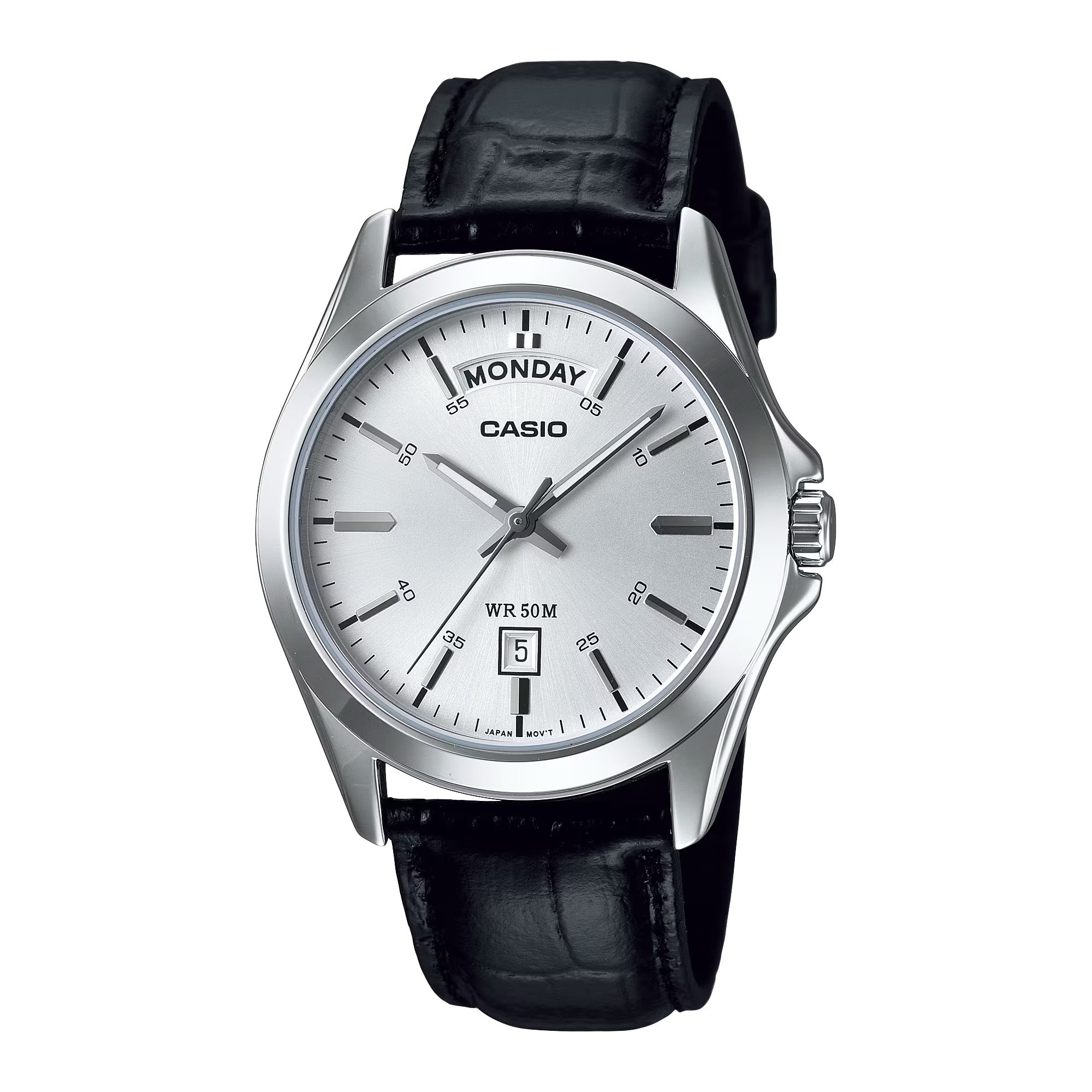 Casio Men Silver Dial Analog Watch with Black Leather Band - MTP-1370L-7AVDF